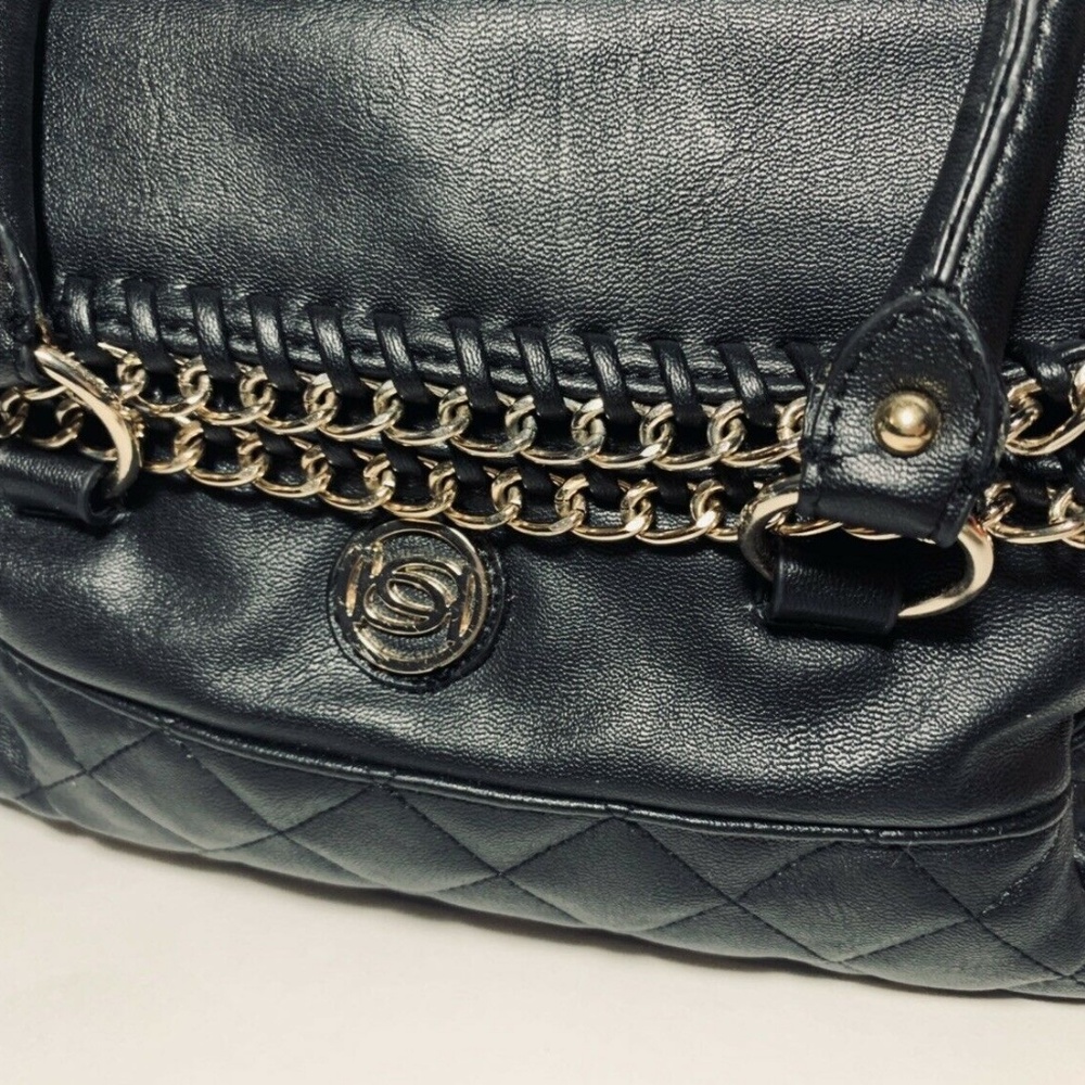 New BEBE Small Black Cross Body Satchel Purse Gold - Picture 5 of 7